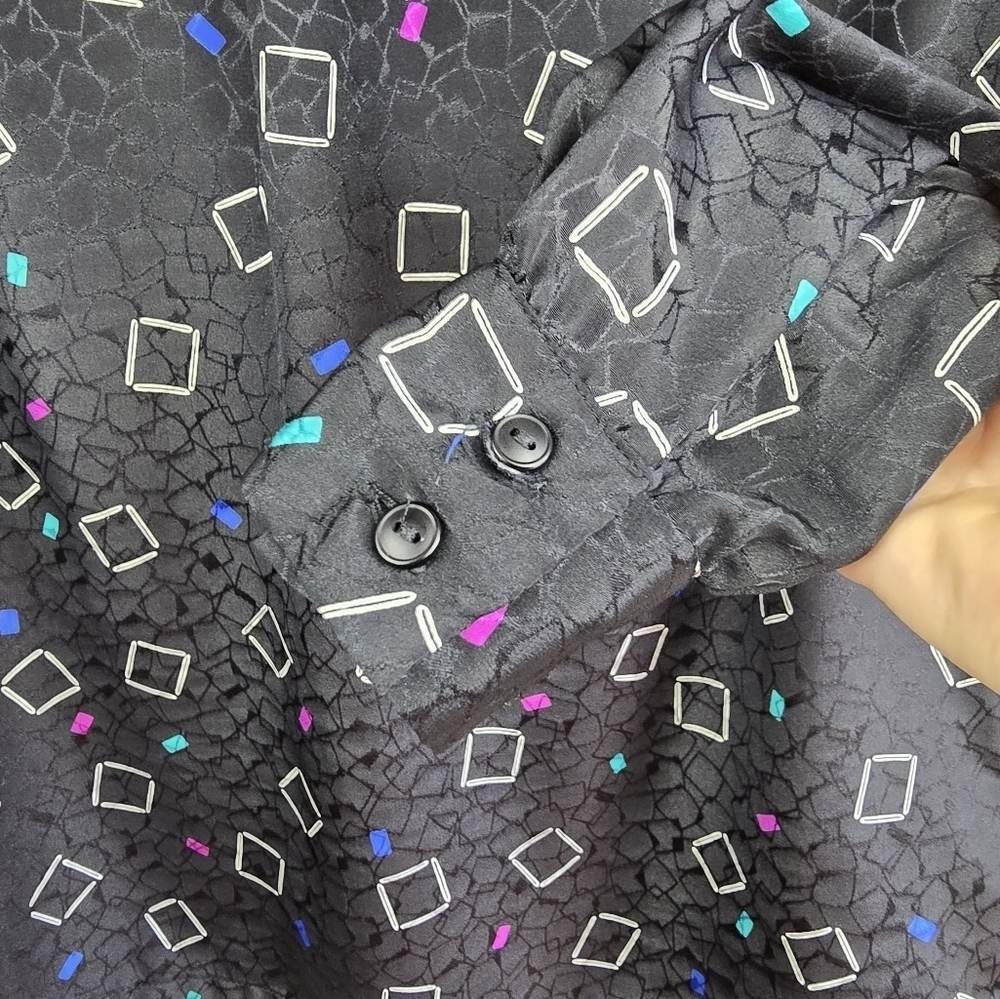 PENDLETON Vintage Long Sleeve Silky Blouse Black Multi-colored Women’s Size 6 - Picture 4 of 8